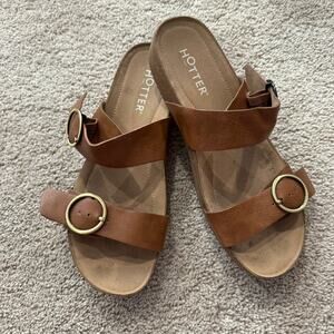 Hotter Arizona Double Strap Slide On Sandals Women's Size 9.5 Brown Leather